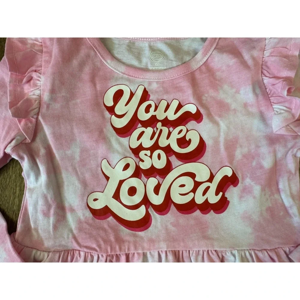 Valentine's Day Girls 3T Dress Long‎ Sleeve YOU ARE SO LOVED Outfit Tie Dye Pink